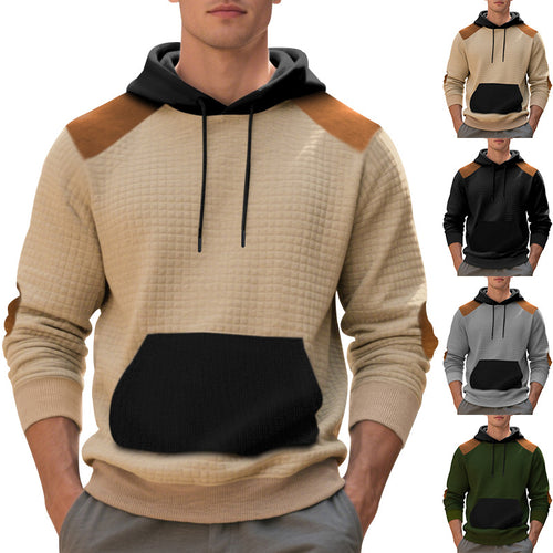 Herren nan urbaner Waffelstrick-Kapuzenpullover mit Kängurutasche und Besatz Drune