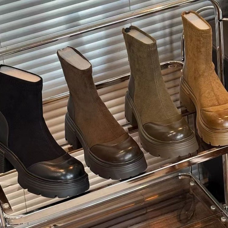 Damen Modische Stiefeletten mit Blockabsatz Drune