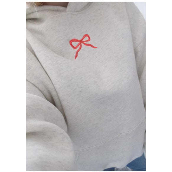 Damen-Hoodie mit floralem Stickdesign und bedrucktem Kapuzenfutter Drune