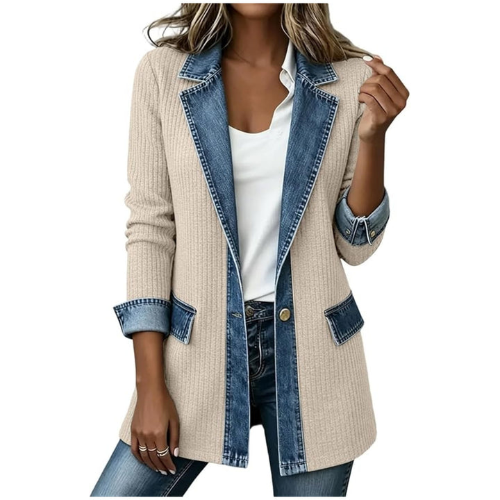 Damen Strickblazer mit Jeansbesatz und Reverskragen Drune