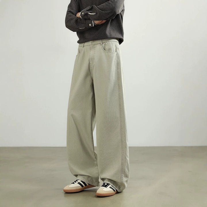 Herren Weite Baumwollhose mit elastischem Bund, geradem Bein und Eingrifftaschen Drune