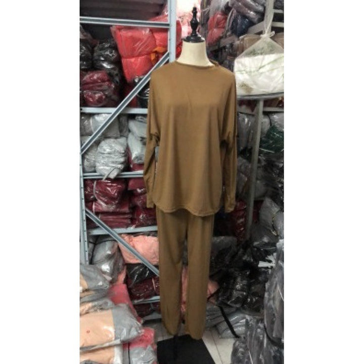 Damen Lässiges Lounge-Set mit Rundhalsausschnitt, Kordelzug-Hose und Bündchen Drune