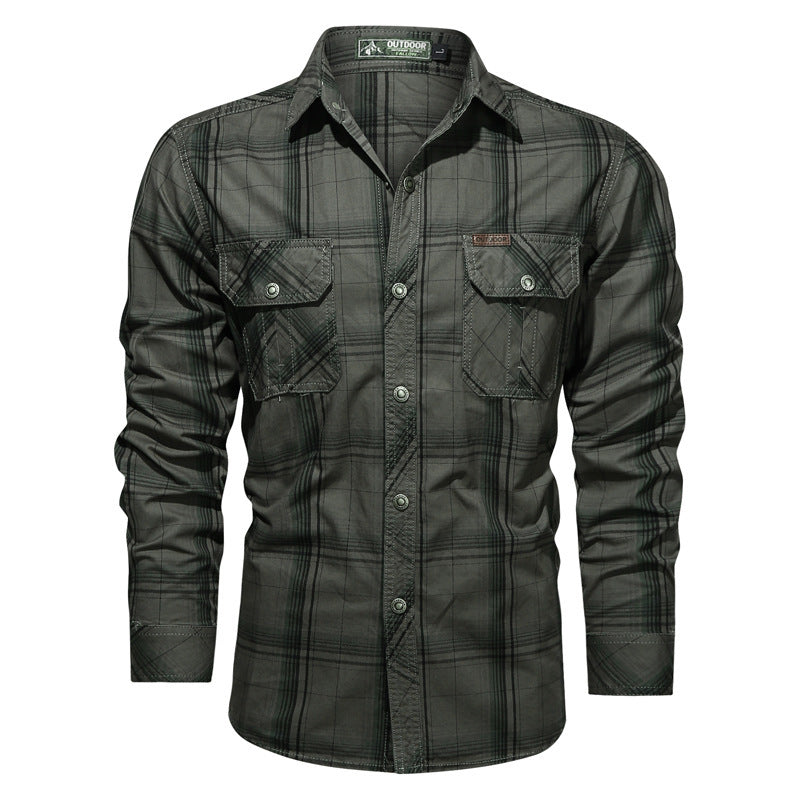 Herren Kariertes Hemdjacke im Canvas-Look mit Pattentaschen Drune