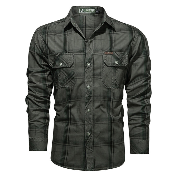 Herren Kariertes Hemdjacke im Canvas-Look mit Pattentaschen Drune