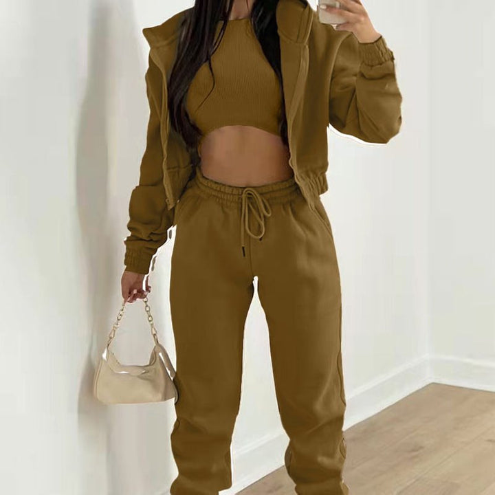 Damen sporty cropped Hoodie und Jogginghose Set Drune