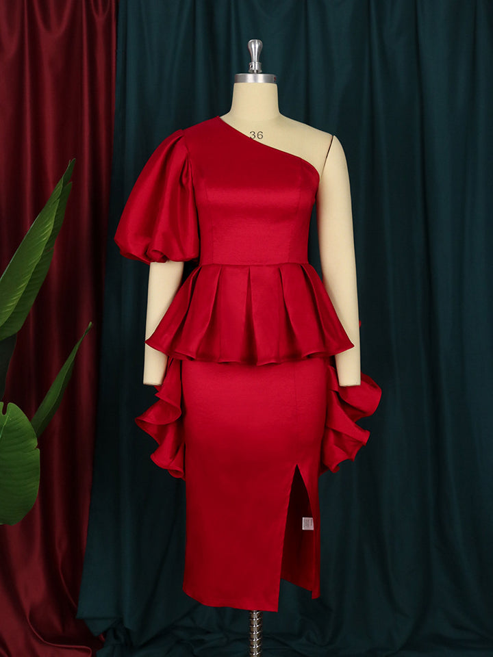 Damen Abendkleid mit asymmetrischem Saum und voluminösen Rüschendetails Drune