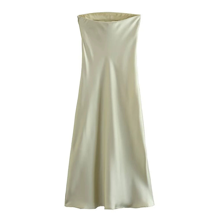 Damen langes Abendkleid im eleganten Satin-Look mit trägerlosem Design Drune