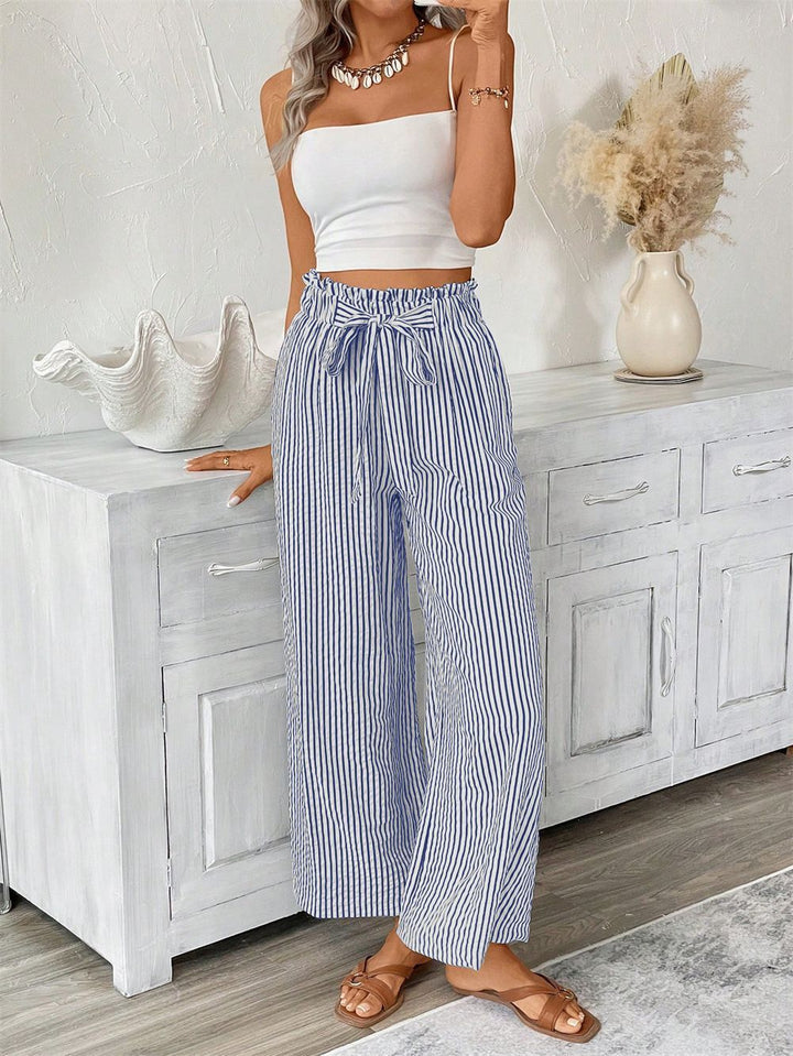 Damen Weite Sommerhose mit Gummizug und Streifenmuster Drune