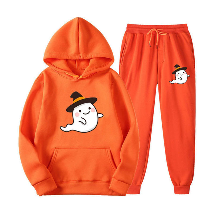 Unisex nan kuscheliger Kapuzenpullover und Jogginghose Set mit Halloween-Geistprint Drune