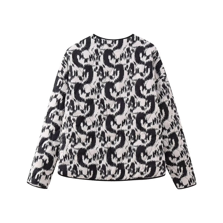 Damen nan gesteppte Leo-Print Steppjacke mit Rundhalsausschnitt, Druckknopfverschluss und aufgesetzten Taschen Drune