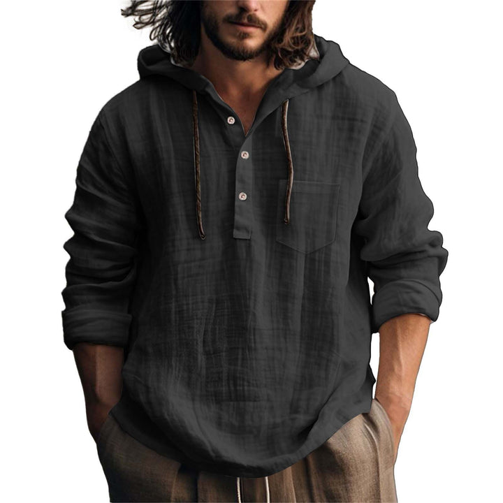Herren lässiges Kapuzenshirt mit Knopfleiste und Brusttasche Drune