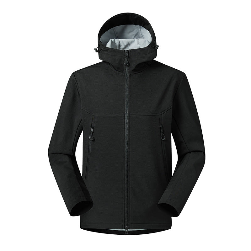 Herren Minimalistische Softshell-Hoodie mit atmungsaktiver Membran, verdeckten Reißverschlusstaschen und ergonomischem Schnitt Drune