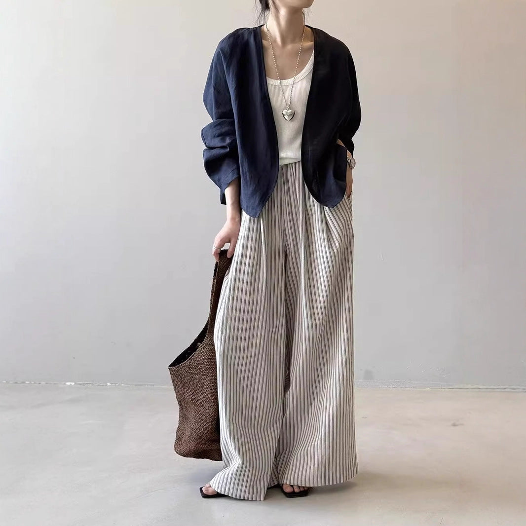 Damen Oversize-Kimonojacke aus Leinenmix mit offenem Fall und weiten Ärmeln Drune