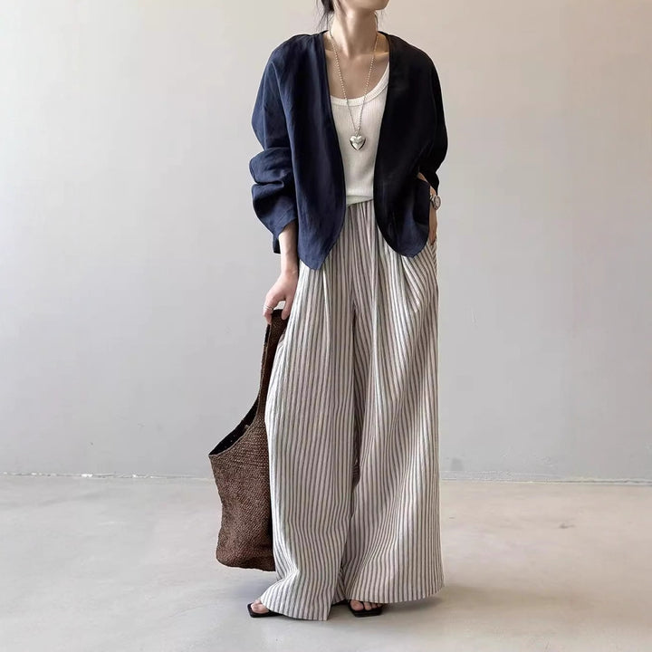 Damen Oversize-Kimonojacke aus Leinenmix mit offenem Fall und weiten Ärmeln Drune