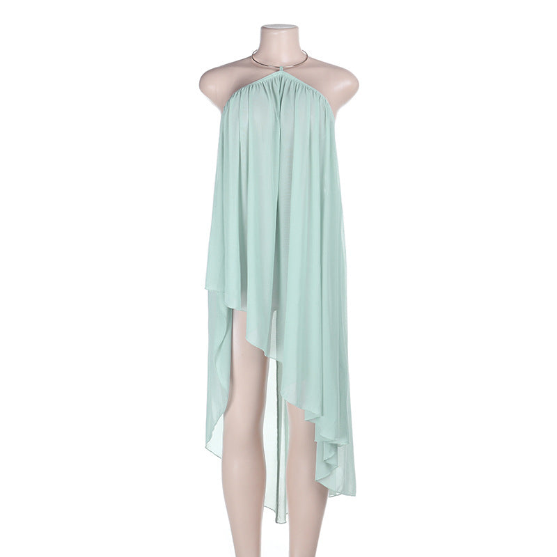Damen asymmetrisches Strandkleid mit fließendem Schnitt und Rüschendetails Drune