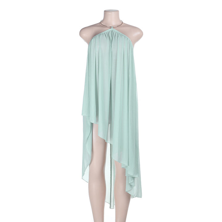 Damen asymmetrisches Strandkleid mit fließendem Schnitt und Rüschendetails Drune