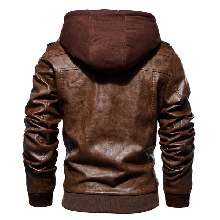 HerrenStylische Lederjacke mit Kapuze und gewaschenem Finish Drune