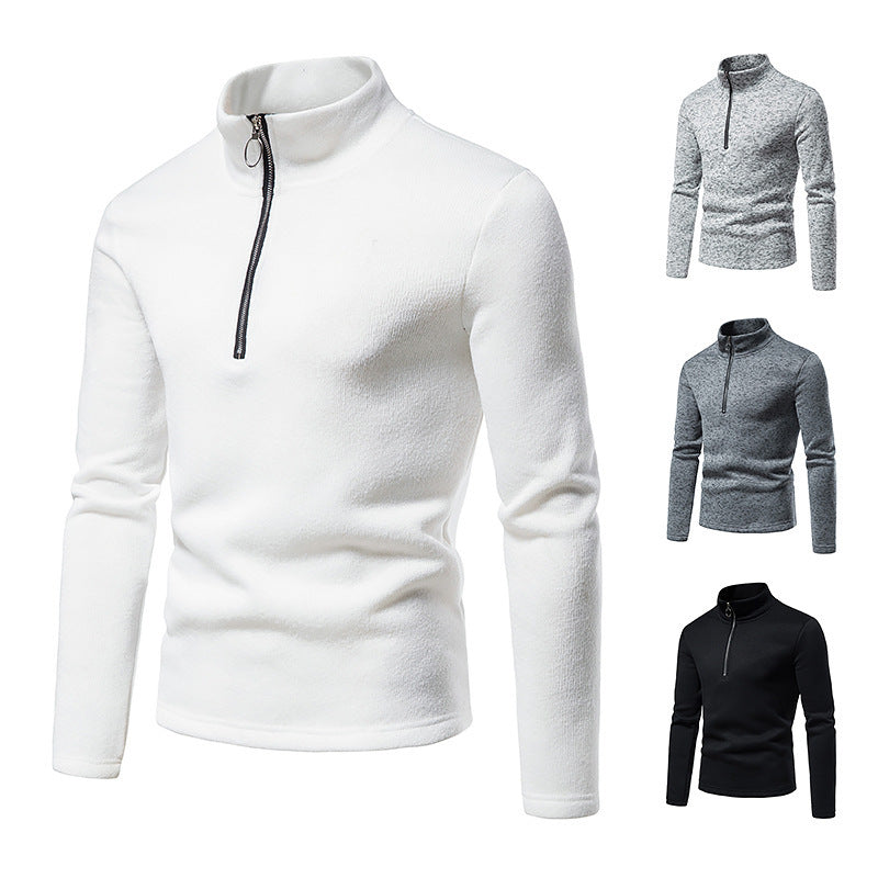 Herren nan melierter Stehkragen-Pullover mit Kurzreißverschluss und schlanker Passform Drune