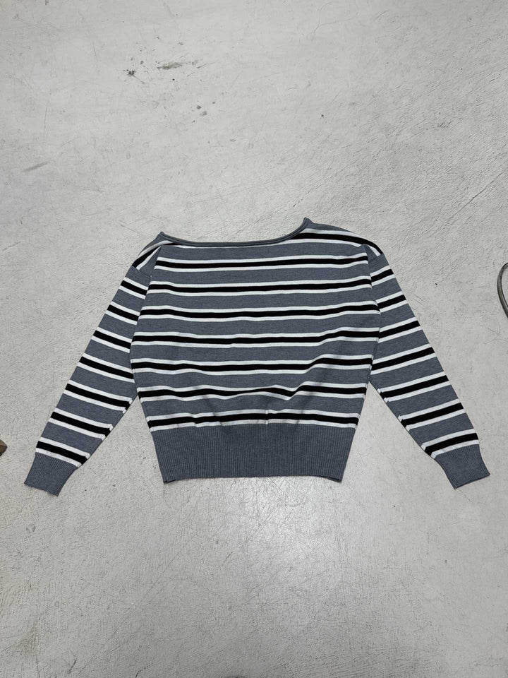 Damen Gestreifter Oversized-Strickpullover mit schulterfreiem Cut und weitem Rippbund Drune