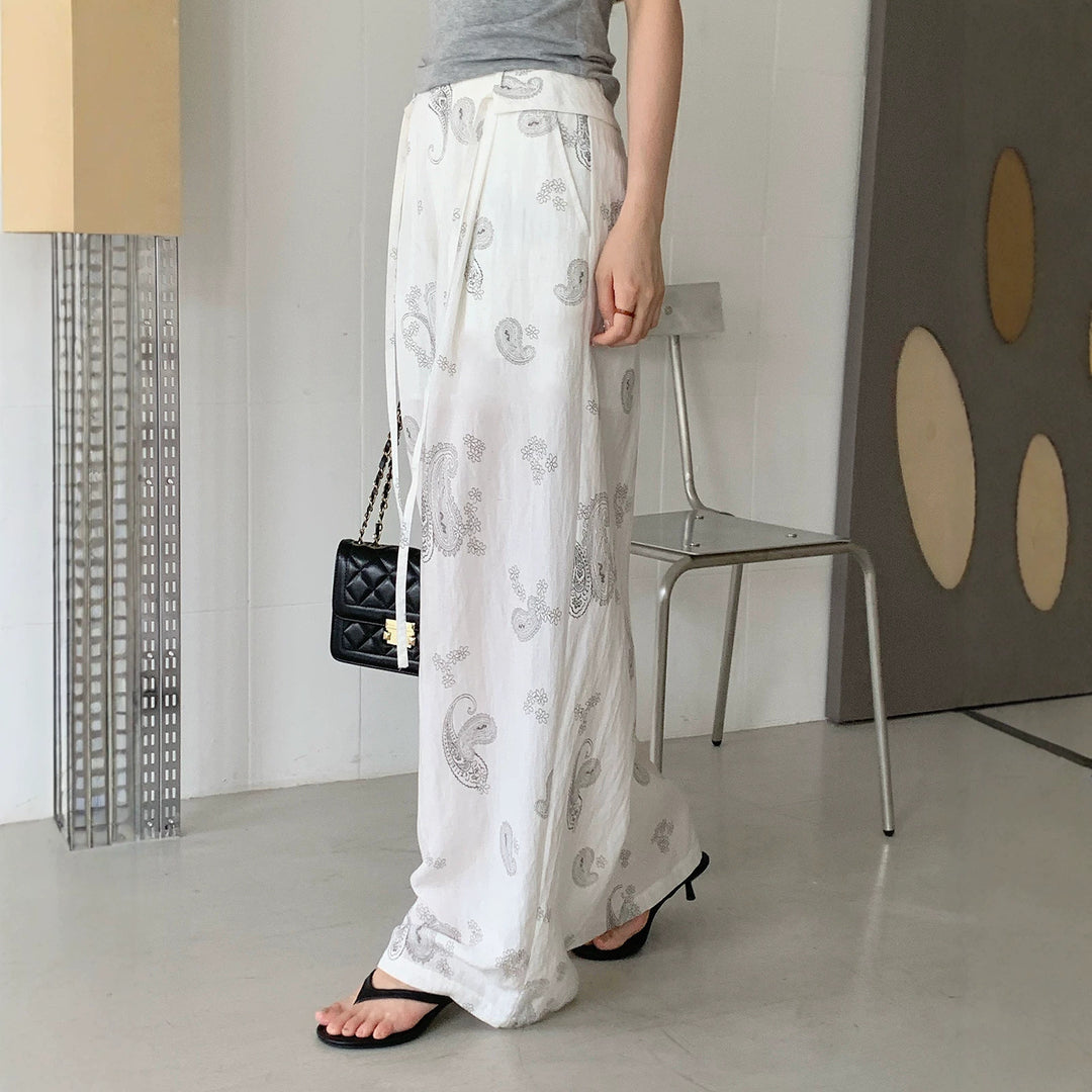Damen Weite Leinenhose mit Paisleymuster Drune