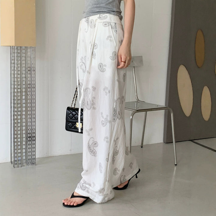 Damen Weite Leinenhose mit Paisleymuster Drune