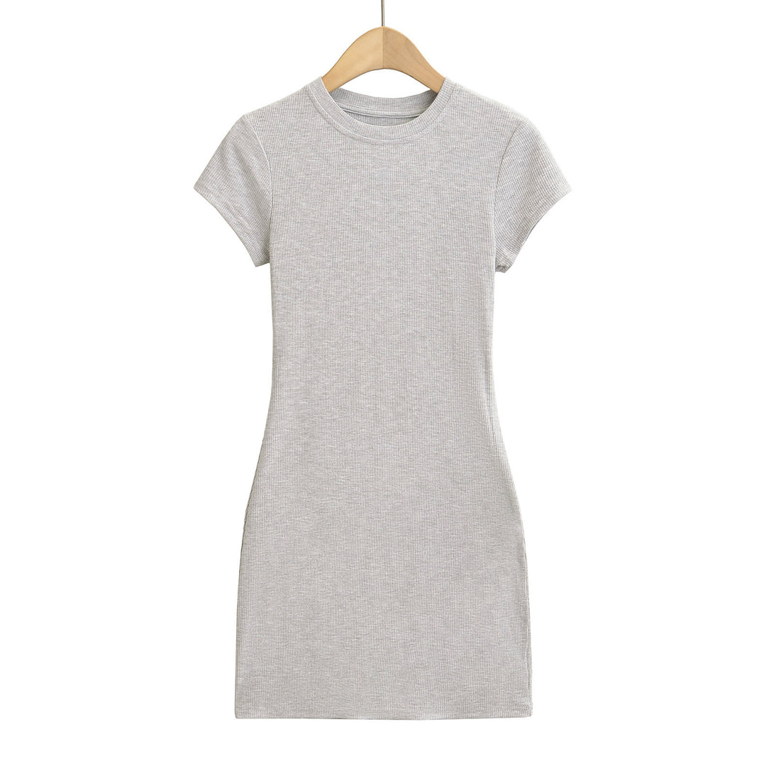 Damen figurbetontes T-Shirtkleid aus hochwertigem Stretchmaterial mit kurzem Arm Drune