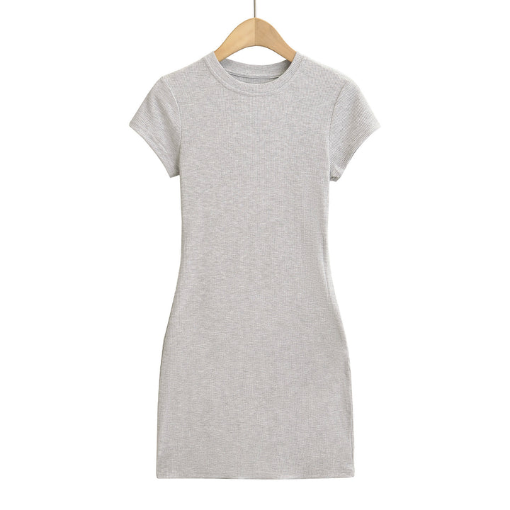 Damen figurbetontes T-Shirtkleid aus hochwertigem Stretchmaterial mit kurzem Arm Drune