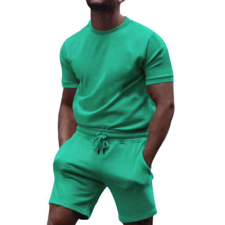 Herren nan minimalistisches Jersey-Ensemble mit bequemem Rundhalsshirt und elastischer Tunnelzug-Kurzhose Drune