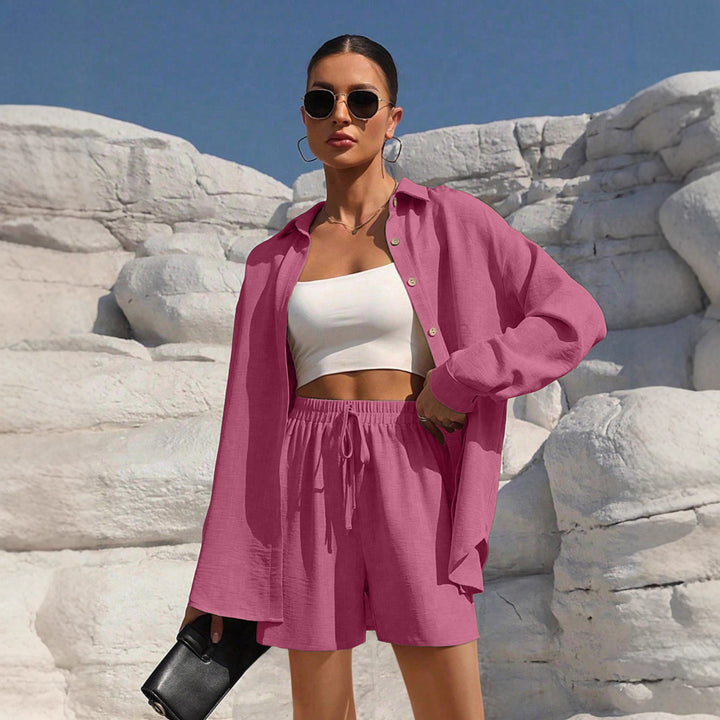 Damen lässiges Set aus oversized Hemd und kurzen Shorts Drune