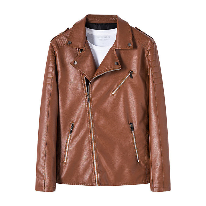Herren Bikerjacke aus hochwertigem Kunstleder im Slim‑Fit mit schrägem Reißverschluss und gesteppter Schulterpartie Drune