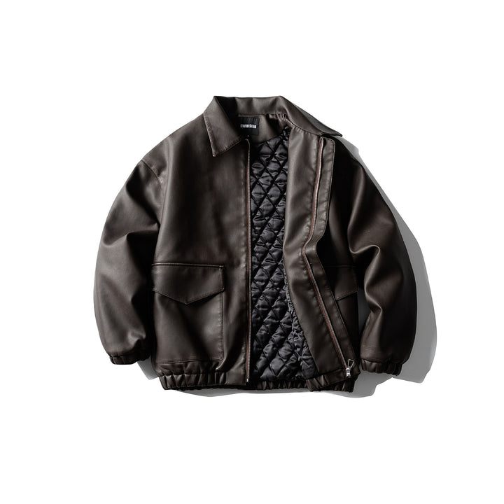 Herren Oversized Kunstleder‑Fliegerblouson mit Pattentaschen, verdecktem Verschluss und elastischem Saum Drune