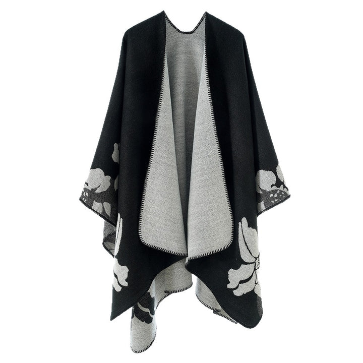 Damen Wendbarer Wollmix-Cape mit floralem Jacquard und offenem Fall Drune