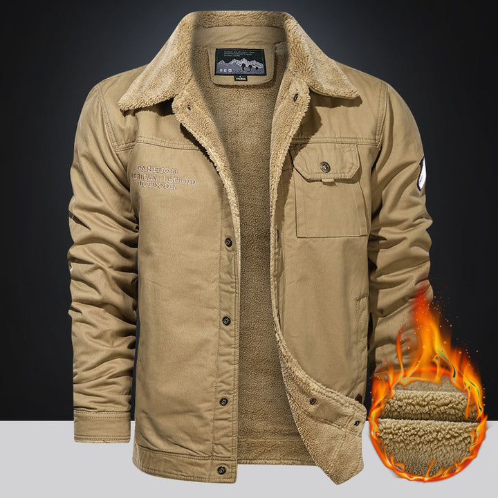 Herren nan gefütterte Canvas-Fieldjacke mit Teddyfutter, Brustklappe und Druckknopffront Drune