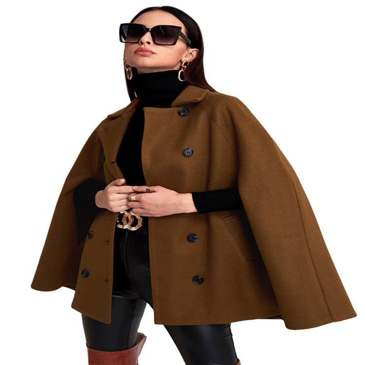 Damen Kurzcape-Mantel im Boxy-Tailoring mit verdeckten Ärmelschlitzen und Reverskragen Drune