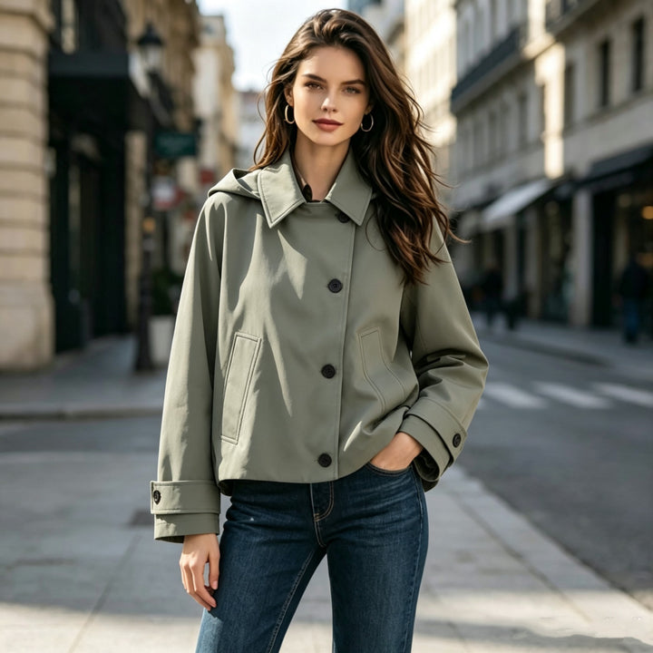 Damen Oversized Regenjacke mit Kapuze und modischem Schnitt Drune