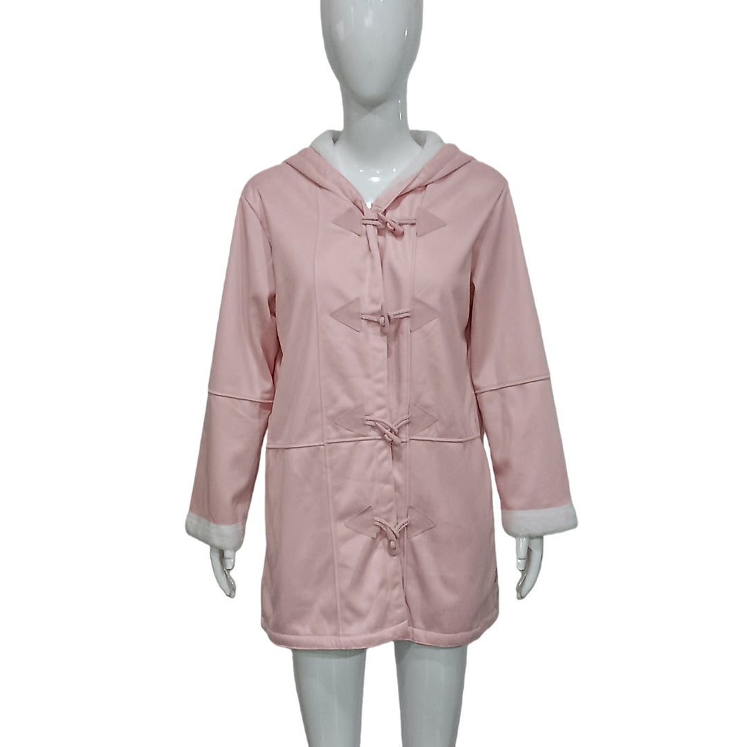 Damen Kapuzen-Dufflecoat mit Kunstfellbesatz und KnDruneelverschlüssen Drune