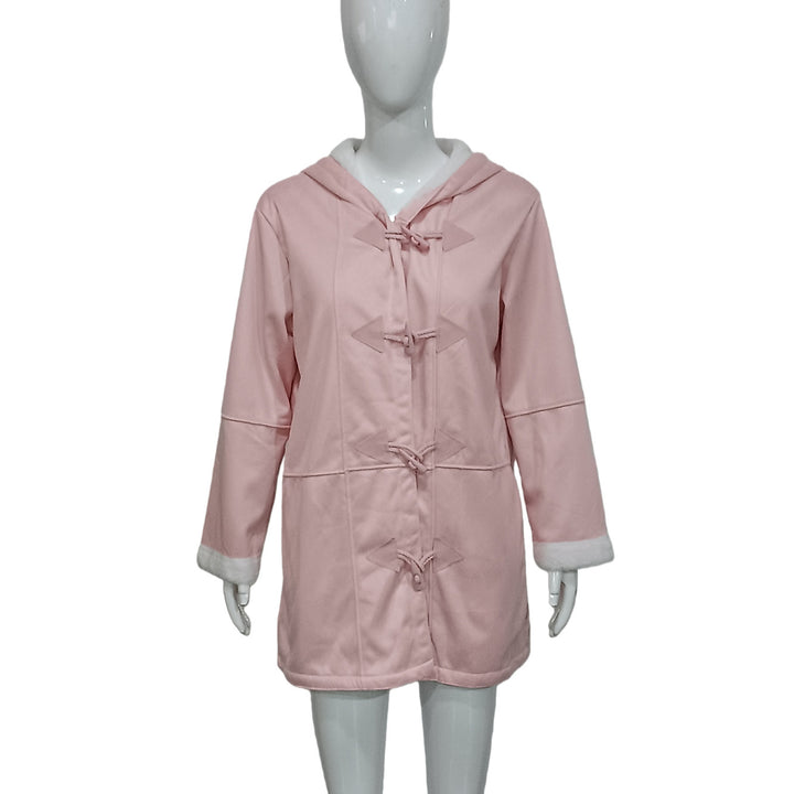 Damen Kapuzen-Dufflecoat mit Kunstfellbesatz und KnDruneelverschlüssen Drune