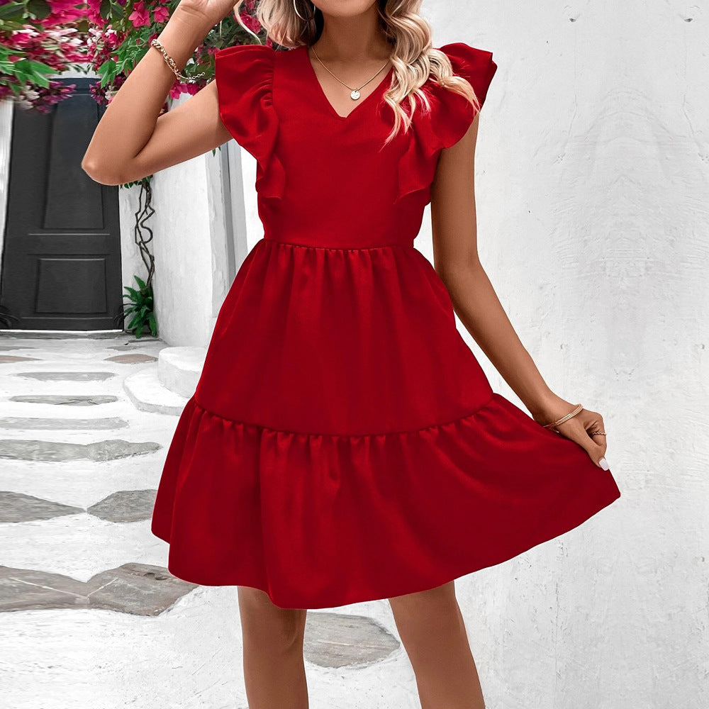 Damen Sommerliches Kleid mit Volantärmeln und offenem Rücken Drune