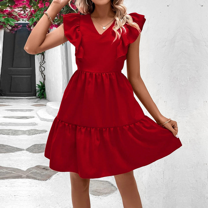 Damen Sommerliches Kleid mit Volantärmeln und offenem Rücken Drune