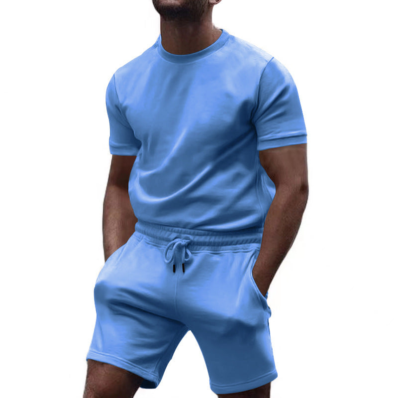 Herren nan minimalistisches Jersey-Ensemble mit bequemem Rundhalsshirt und elastischer Tunnelzug-Kurzhose Drune