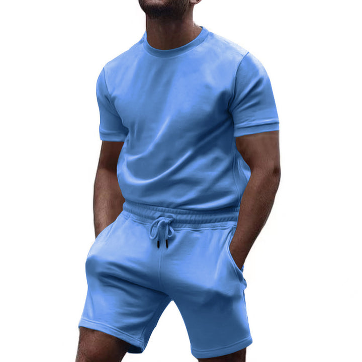 Herren nan minimalistisches Jersey-Ensemble mit bequemem Rundhalsshirt und elastischer Tunnelzug-Kurzhose Drune