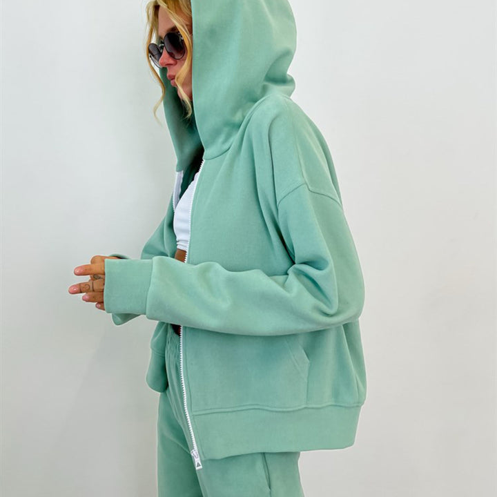 Damen lässige Kapuzenjacke mit Reißverschluss und seitlichen Taschen Drune