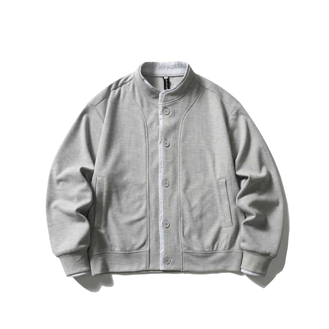 Unisex Kurz geschnittene Boxy‑Blousonjacke mit Waffelstruktur, Stehkragen und kontrastpaspel Drune