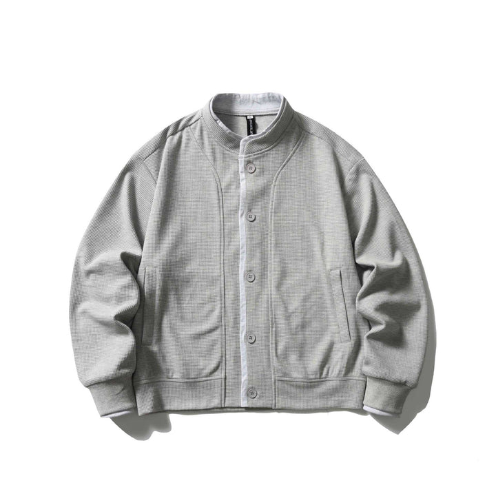 Unisex Kurz geschnittene Boxy‑Blousonjacke mit Waffelstruktur, Stehkragen und kontrastpaspel Drune
