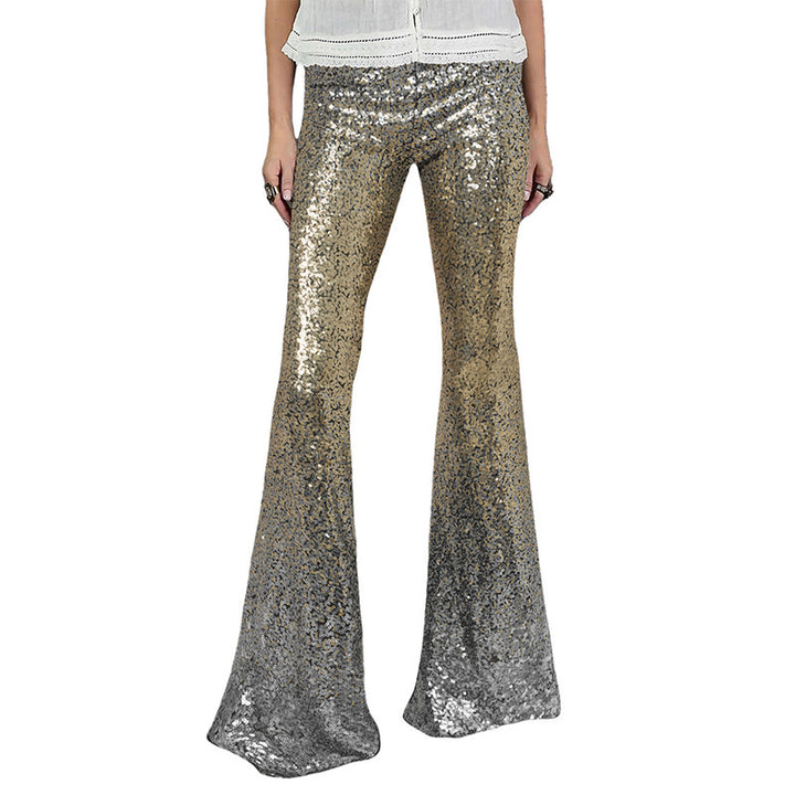 Damen Glitzernde Schlaghose mit luxuriösem Pailletten-Muster Drune