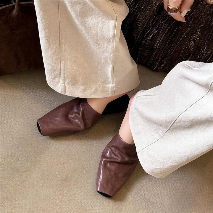 Damen Geschlossene Mule-Slipper aus softem Leder mit quadratischer Kappe Drune