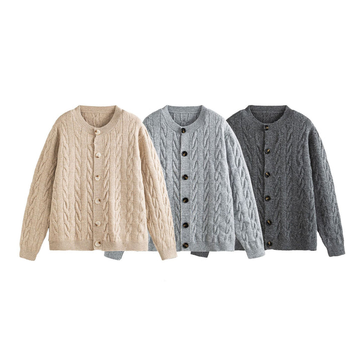 Damen Grobgestrickte Cardiganjacke mit Zopfstrick und Knopfleiste Drune