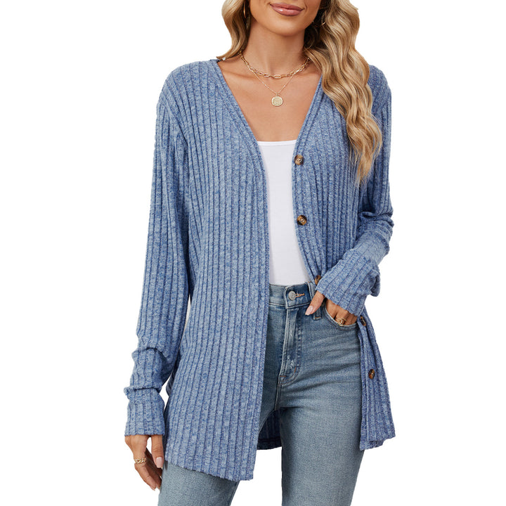 Damen lässige Strickjacke mit feiner Rippstruktur und praktischen Knöpfen Drune