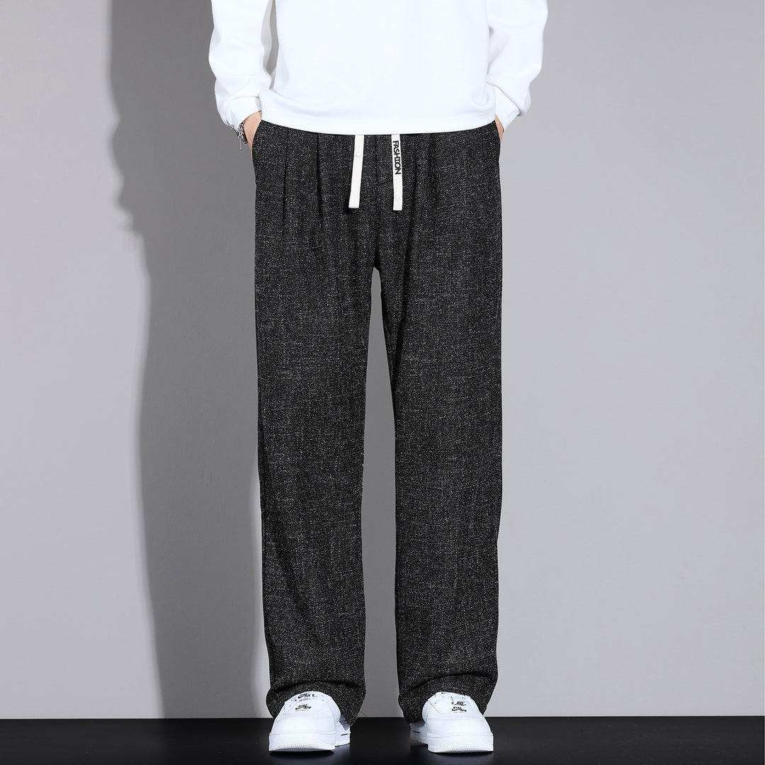 Herren Weite Leichte Stoffhose mit Bundfalten, Kordelzug und seitlichem Designstreifen Drune
