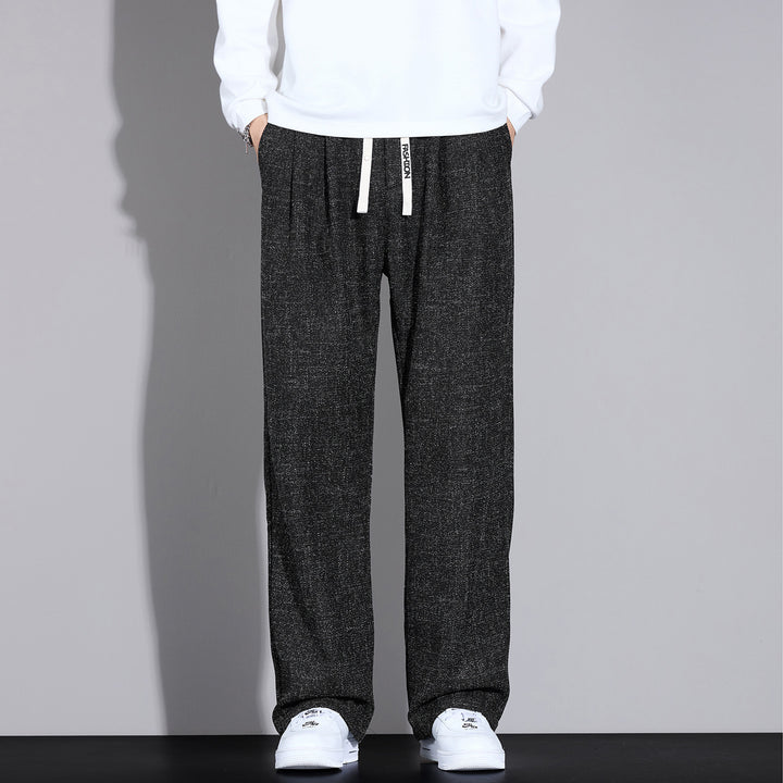 Herren Weite Leichte Stoffhose mit Bundfalten, Kordelzug und seitlichem Designstreifen Drune